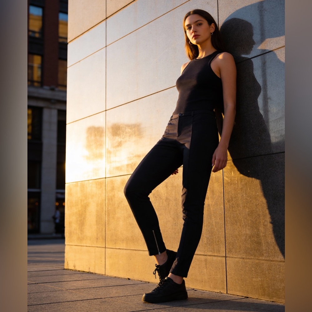 ATM Anthony Thomas Melillo Black Slim Ponte Stretch Knit Ankle Pants Low Rise